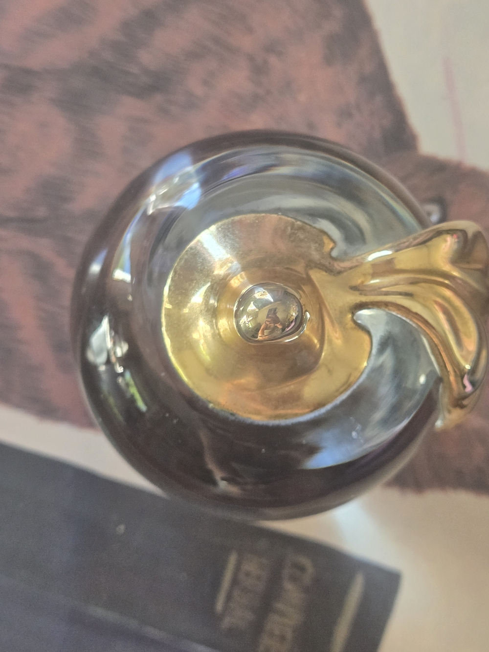 Vintage Glass Apple Paperweight with Brass Stem and Leaf - Picture 4 of 5